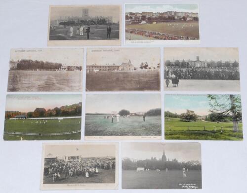 Scottish and Irish cricket grounds. Four early postcards of Scottish cricket grounds including two real photograph postcards of the ‘Opening of N.C.C.C. [Nairn] Pavilion’ by Macnanon of Nairn, postmarked 1907, and ‘The Cricket Field, Fettes College, Edinb