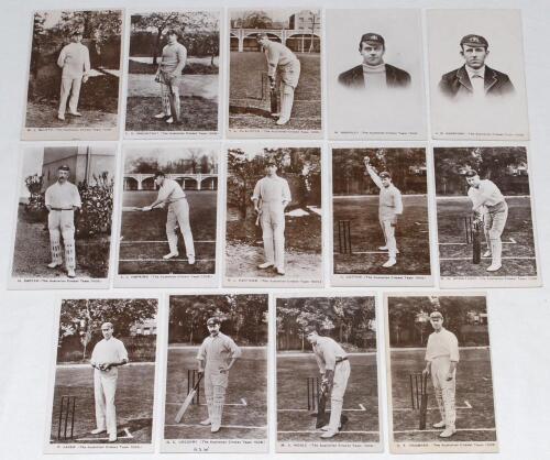 ‘The Australian Cricket Team 1909’. Fourteen sepia real photograph individual postcards of the fifteen members of the Australian cricket team who toured England in 1909, by Davidson Brothers of London. Twelve of the players are depicted standing full leng