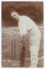 Archibald Campbell ‘Archie’ MacLaren. Lancashire & England 1890-1914. Early sepia real photograph postcard of MacLaren standing near full length in batting pose. Blind embossed stamp to lower left corner for Foster of Brighton. Postmarked 1905. Minor wear