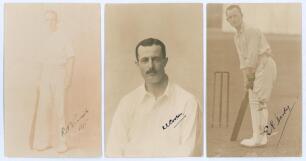 ‘Europeans’ player postcards 1915. Three original sepia real photograph postcards of members of the Europeans cricket team playing in India in 1915. Each postcard nicely signed in black ink to the image by the featured player. Postcards are Kenneth Edward