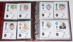 Cricket Memorabilia Society (C.M.S.) collectors’ cards. Red album comprising a complete run of 121 signed autograph cards from no. 1, Ken Higgs, to no. 121, Bill Athey. The series limited to an issue of one hundred copies of each card. Various limitation 