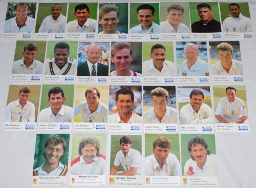 England signed Cornhill Insurance Test Series Cards. Eighty eight cards, each signed by the featured player with odd duplication of cards and signatures. Cards are Series &lsquo;C&rsquo;, 3 cards of Fowler and Larkins. Series &lsquo;D&rsquo;, 1 card of Moxon. Series &lsquo;E&rsquo;, 3 cards