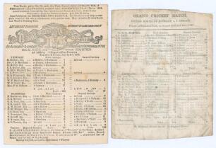 I Zingari C.C. 1865 & 1870. Two early original scorecards for I Zingari matches, both with complete printed scores. One for the match v. Free Foresters at Lord’s 6th & 7th July 1865, I Zingari won by nine wickets, the other v. United North of England, Gri