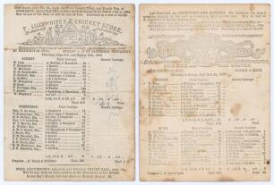 Surrey C.C.C. 1864 & 1865. Two early original scorecards for Surrey matches played at Kennington Oval. One for the drawn match played v. Cambridge University 9th- 11th June 1864 with incomplete printed scores. The other for the match v. Kent 20th & 21st J