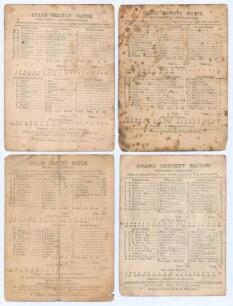 Yorkshire C.C.C. 1873-1875. Four early original scorecards for Yorkshire &lsquo;home&rsquo; matches. One is for the first County match to be played at St. John&rsquo;s Ground, Fartown, Huddersfield, 28th- 30th August 1873, with complete printed scores. Yorkshire (194) beat