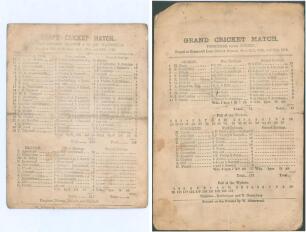 Yorkshire C.C.C. 1876. Two early original scorecards both with complete printed scores. Matches are &lsquo;Yorkshire County Eleven v 22 of Wakefield&rsquo; played at Wakefield 15th- 17th June 1876. Match drawn. Tom Armitage top scored in the match with 92 in Yorkshir