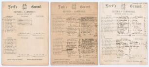 &lsquo;Oxford v. Cambridge&rsquo; 1880-1882. Three early original scorecards for Varsity matches played at Lord&rsquo;s, 28th & 29th June 1880, 27th- 29th June 1881, and 26th- 28th June 1882. The 1880 scorecard with incomplete printed scores. A strong Cambridge team, featu