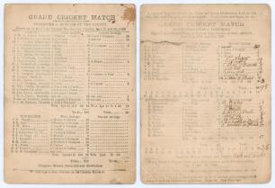 Yorkshire C.C.C. 1883. Two early original scorecards for matches played at Bramall Lane. Matches are Yorkshire v. 22 Colts of the County 28th & 29th May, and Yorkshire v. Nottinghamshire 25th- 27th June 1883. The scorecard for the Colts match shows the pr