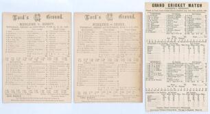 Middlesex C.C.C. 1893. Three early original scorecards for Middlesex matches in 1893, all with complete printed scores. Includes two played at Lord&rsquo;s, v. Surrey 22nd- 24th June, Surrey (287 & 119) lost to Middlesex (108 & 377, A.E. Stoddart 125, T.C. O&rsquo;Br