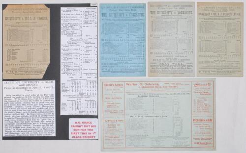 Cambridge University C.C. 1893-1909. Five early original scorecards for Cambridge University matches, all with complete printed scores except where stated. Four are for matches played at Fenner&rsquo;s, two v. Yorkshire, one 18th & 19th May 1893, Cambridge (fea