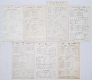 Oxford v. Cambridge Varsity Matches 1899-1910. Seven original scorecards for matches played at Lord&rsquo;s with incomplete printed scores unless stated. Matches are 3rd- 5th July 1899, match drawn. 2nd- 4th July 1903, Oxford won by 268 runs, complete. 30th Jun