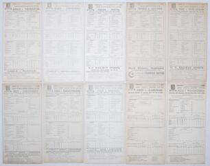 Essex C.C.C. 1906-1933. Nineteen original scorecards for Essex matches all played at Leyton with one exception. The eight earlier scorecards with complete printed scores. Matches are v. Yorkshire 28th- 30th June 1906, v. Lancashire 26th- 28th July 1906, v