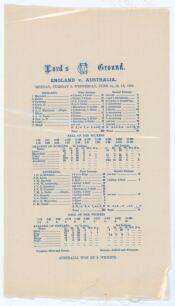 Australia tour to England 1909. &lsquo;England v. Australia&rsquo;. Second Test. Early original commemorative silk scorecard for the 2nd Test, played at Lord&rsquo;s, 14th- 16th June 1909. Australia won the Test by nine wickets. England batted first and made 269 all out, K