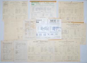 Nottinghamshire C.C.C. 1923-1985. A selection of thirty seven original scorecards for Nottinghamshire home and away County matches, and touring teams and Test matches played at Trent Bridge. Test matches include England v Australia 1938, v Pakistan 1954, 