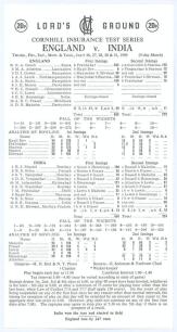 England v. India 1990. Graham Gooch &lsquo;333&rsquo;. Official scorecard for the 1st Test at Lord&rsquo;s 26th- 31st July 1990. The scorecard with complete printed scores and in excellent condition. Sold with an original mono press photograph of Gooch in batting action wh