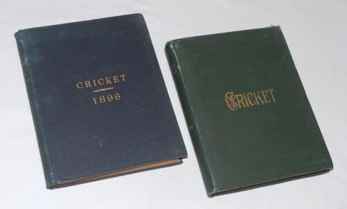 &lsquo;Cricket: A Weekly Record of the Game&rsquo;. Volumes XV nos. 413-436 (9th April to 17th September 1896) & XVI nos. 440-466 (28th January to 16th September 1897). Illustrated. Vol. XV bound in dark green cloth with titles in gilt. Titles and contents pages laid