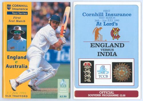 &lsquo;Ball of the Century&rsquo;. England v. Australia 1993. Official match programme for the first Ashes Test, Old Trafford 3rd- 7th June 1993, in which Shane Warne made his first Test appearance in England, and famously bowled Mike Gatting with his first ball. Aus