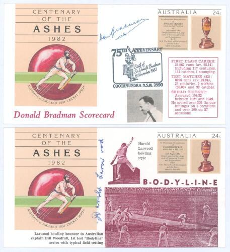 &lsquo;Bicentenary of the Ashes 1982&rsquo;. Thirty two copies of the official &lsquo;Australia vs. England Test Cricket Series&rsquo; first day cover issued by Australia Post, including two variations. Each cover individually signed in ink by an Australian or England Test playe