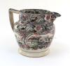 Sporting puzzle jug c 1820/30&rsquo;s. Large early ceramic puzzle jug with sporting scenes of boxing, hunting, cock fighting, horse racing, bull baiting to its sides, human rams head face to the underside of the spout. The main two cartouche panels features the - 2