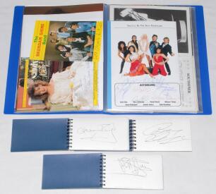 Sporting, music, film and theatre autographs. Three autograph books containing numerous signatures including Mike England, Colin Bell, Nobby Stiles, Howard Kendall, Jimmy Armfield, Trevor Francis, Garth Crooks, Paddy Crerand, Bobby Robson, Eric Bristow, W