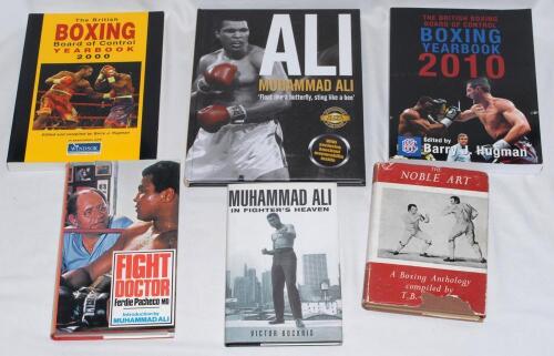 Boxing books. Good selection including autobiographies, histories, annuals, yearbooks, magazines etc. Includes ‘Buck and Bruisers. J.C. Reid 1971, autobiographies on Cooper, Louis, Dempsey, Bruno, Nassem, Mills, Ali, McGuigan, Finnegan, George Francis, th