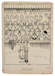 ‘London Laughs. Wimbledon. Oh, rallied! Well rallied!!’. Excellent and original pen and ink drawing artwork by artist Joseph Lee, showing the spectators and umpire watching the game taking place. A long rally appears to be in progress and the spectators a