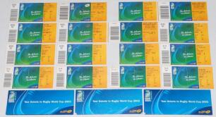 Rugby Union. World Cup 2003 Australia. Sixteen official match tickets for the tournament including the Opening Ceremony match Australia v. Argentina 10th October, nine group matches 11th October- 2nd November, two quarter-finals 8th & 9th November, the tw