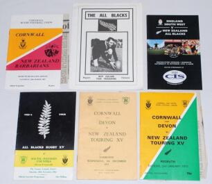 Rugby union. New Zealand ‘All Blacks’ tour programmes 1953-1993. Four official programmes for tour matches played in Devon and Cornwall. Matches are v Cornwall & Devon, Camborne, 9th December 1953, v South Western Counties, Exeter, 20th November 1963, v C