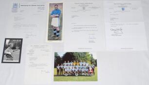 England football managers and executives signed letters 1955-1992. Single page typed letter from Joe Mercer on Manchester City F.C. letterhead 1972, sold with a mono photograph of Mercer as England manager and a Topical Times collector’s card of Mercer. F