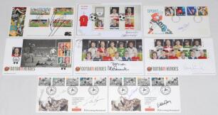 Football signed first day covers 1996-2013. Eight signed football commemorative covers. Includes two ‘Royal Mail/ Evening Standard’ issues dated 14th May 1996, one signed by Eddie Gray, Dan Greaves and Steve Stone, the other by Francis Lee, Colin Bell and