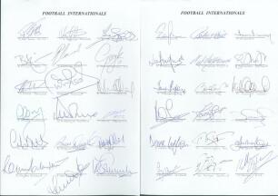 Football International. Four autograph sheets, all headed ‘Football Internationals’ each sheet signed by eighteen players. Signatures include Souness, Goater, Hendry, McKenzie, Bell, Stiles, Clayton, Francis Lee, Summerbee, Finney, Armfield, Lofthouse, Bo