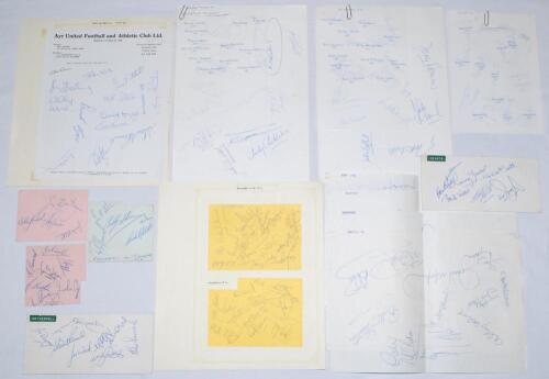 Scottish football autographs. Collection of autograph sheets/cards for mainly Scottish football teams late 1970’s/1980’s. Teams include Hearts, Motherwell, Clyde, St Mirren, Partick Thistle, Alloa, Dunfermline, Dundee United, Raith Rovers, Hibernian, Mort