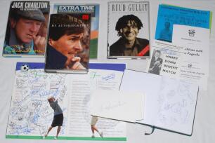 Football autographs 1960s-2010s. Over sixty signatures on plain white cards of footballers including Mike Summerbee, Trevor Cherry, Phil Neal, Steve Hodge, John McGovern, Frank Worthington, Trevor Sinclair, Terry Butcher, Ray Wilson, Eddie Gray, Joe Royle