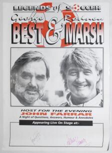 Football posters 1960s-1980s. A good selection of posters and wallcharts. Includes an event poster for ‘Legends of Soccer. George Best & Rodney Marsh’, signed to the lower border by Best and Marsh. 20”x27.5”. Small tear to one corner, otherwise in good co