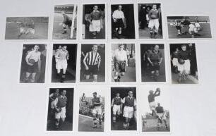 Individual player postcards c.1948-1952. A selection of sixteen mono real photograph plain back postcards of footballers of the period. Players featured include Joe Mercer with Don Roper, Ian Macpherson, Ronnie Brooke, George Swindin (Arsenal), George Har