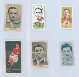 Manchester United F.C. Signed football cigarette and trade cards. Six cards, each signed by the featured player. Signatures are Allenby Chilton, Henry Cockburn (both A. &. B.C. Chewing Gum ‘All Sports Series’), Johnny Morris (Turf Cigarettes ‘Footballers’