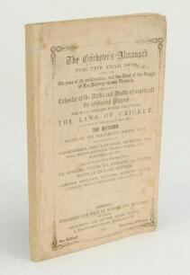 Wisden Cricketers’ Almanack 1868. 5th edition. Original paper wrappers, replacement spine paper. Some age toning and slight foxing to wrappers, minor wear to wrapper edges, small repair to base of the rear wrapper, small tear to the base of the last page,