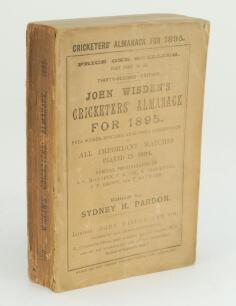 Wisden Cricketers’ Almanack 1895. 32nd edition. Original paper wrappers. Some wear and age toning to wrappers, some bowing to spine, darkening to spine paper, some darkening to internal page edges otherwise in good condition