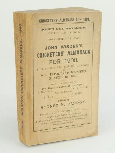 Wisden Cricketers’ Almanack 1900. 37th edition. Original paper wrapper. Replacement spine paper. Some repairs to wrapper corners and area close to the spine of the wrappers otherwise in good+ condition