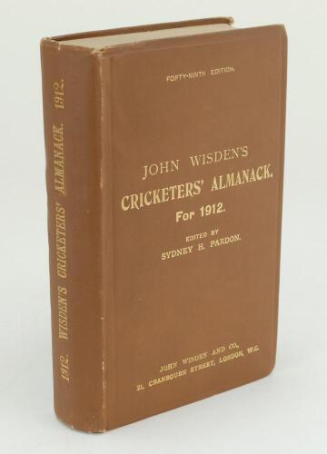 Wisden Cricketers’ Almanack 1912. 49th edition. Original hardback. Some general wear to boards otherwise in good/very good condition