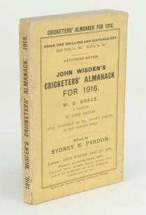 Wisden Cricketers’ Almanack 1916. 53rd edition. Original paper wrappers. Very minor wear to the wrappers and spine paper, very slight lower corner loss to the rear wrapper, very minor wear to the spine paper otherwise in good/very good condition. Rare war