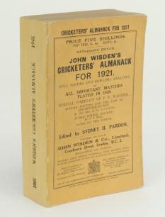 Wisden Cricketers’ Almanack 1921. 58th edition. Original paper wrappers. Replacement spine paper, minor wear to wrappers otherwise in good/very good condition