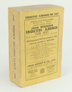 Wisden Cricketers’ Almanack 1937. 74th edition. Original paper wrappers. Minor wear and soiling to wrappers and spine paper otherwise in good+ condition