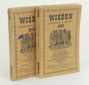 Wisden Cricketers’ Almanack 1943. 80th edition. Original limp cloth covers. Only 5600 paper copies printed in this war year. Slight discolouration to covers and spine, minor mark to front cover otherwise in good/very good condition. Sold with a similar co