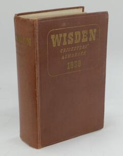 Wisden Cricketers’ Almanack 1939. 76th edition. Original hardback. Wear and odd mark to boards and spine paper, dulling to gilt titles, breaking to front and rear internal hinges, minor wear to head and base of spine paper, internally good condition