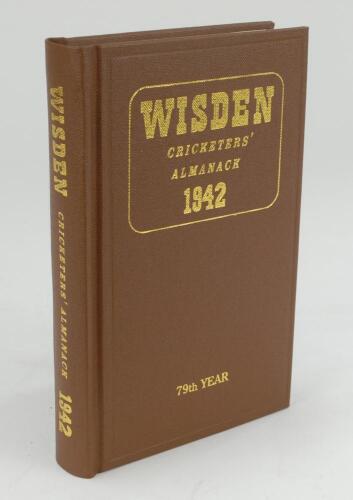 Wisden Cricketers’ Almanack 1942. Willows hardback reprint (1999) in dark brown boards with gilt lettering. Limited edition 400/500. Very good condition