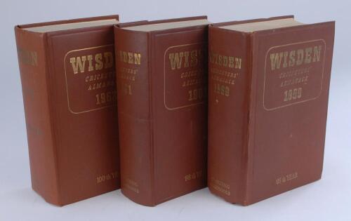 Wisden Cricketers’ Almanack 1959, 1961 and 1963. Original hardback editions. Minor marks and minor faults to boards and spine otherwise in good/very good condition