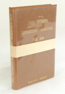 Wisden Cricketers’ Almanack 1881. Willows softback reprint (1985) in light brown hardback covers with gilt lettering. Limited edition 291/500. In un-opened condition with white band attached as issued. Very good condition