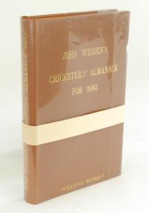 Wisden Cricketers’ Almanack 1883. Willows softback reprint (1988) in light brown hardback covers with gilt lettering. Limited edition 240/500. In un-opened condition with white band attached as issued. Very good condition with original receipt from Willlo