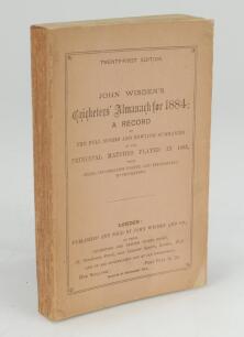 Wisden Cricketers’ Almanack 1884. 21st edition. Original paper wrappers. Small repairs and restoration to two of the corners on the front wrapper and larger restoration to the top corner of the rear wrapper, possible restoration to spine otherwise in very